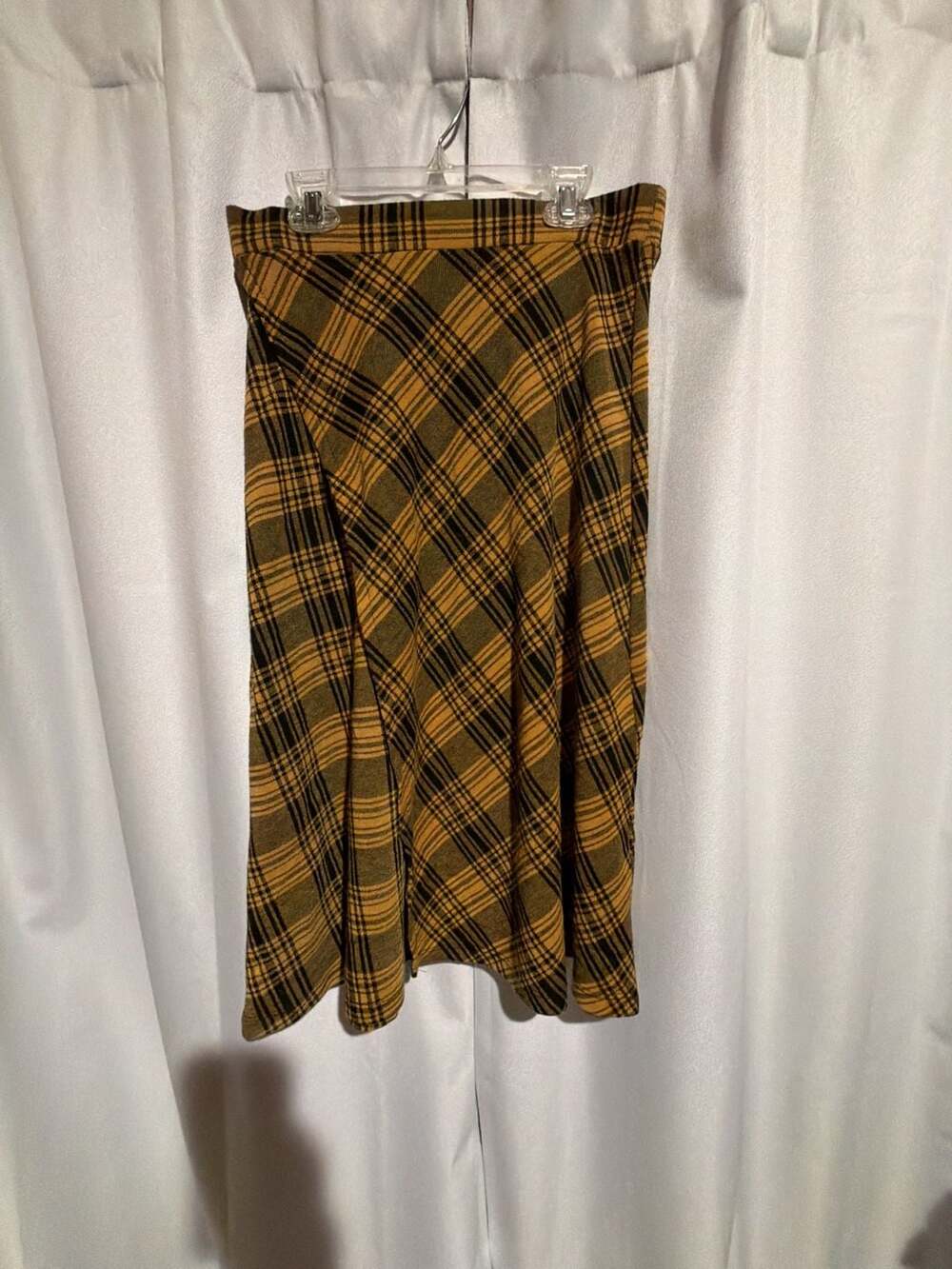 Zara Trafaluc Midi Skirt Size S Yellow Black Plaid Bias Cut